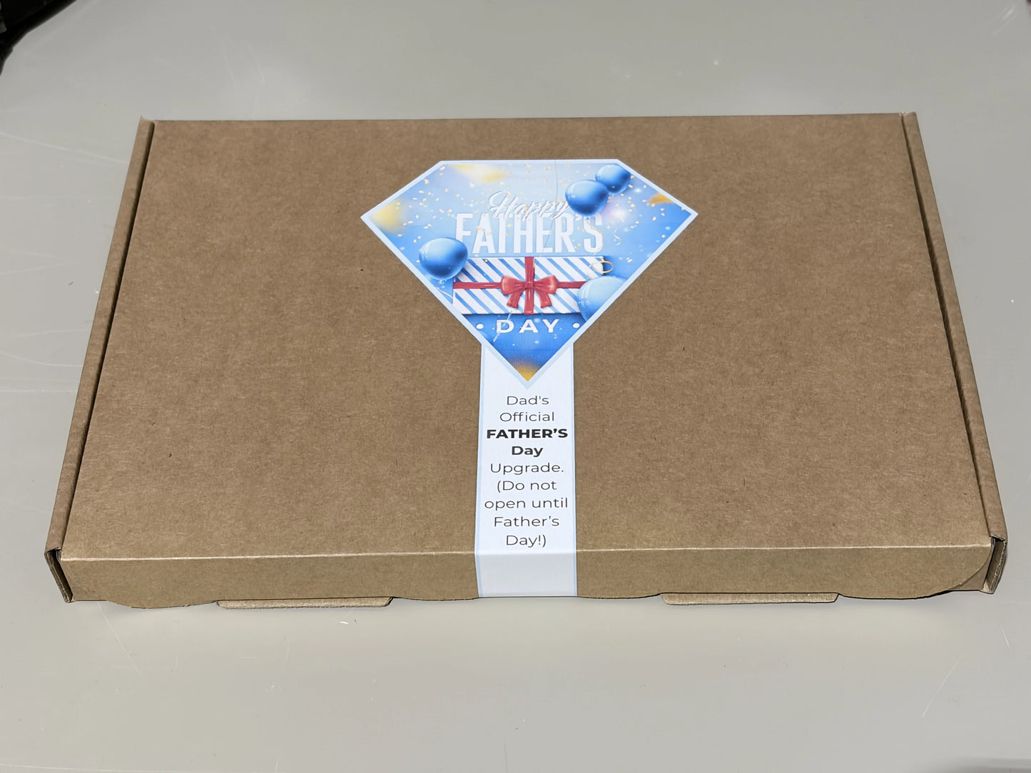 Father's Day letterbox pick and mix sweet box with custom upgrade sticker, available for local delivery and collection in Swindon, Shrivenham, Highworth, and Faringdon.